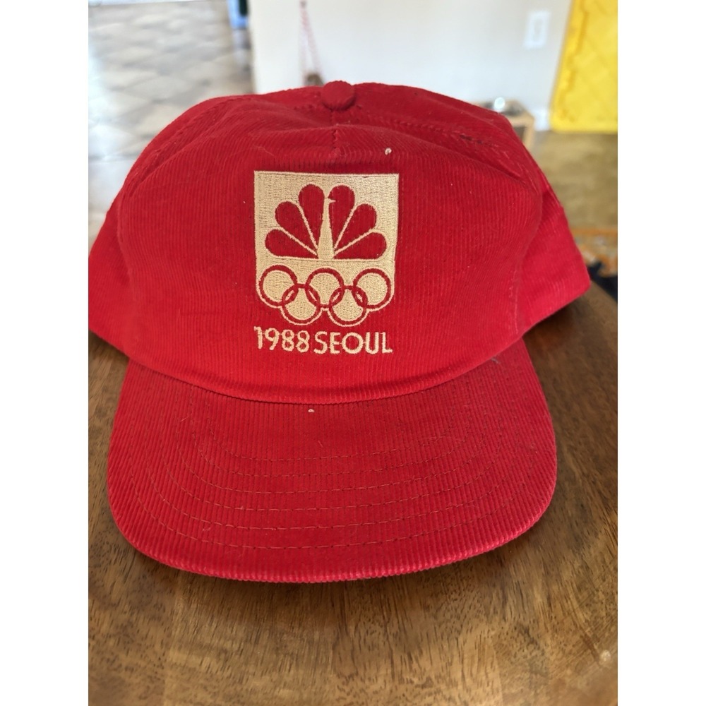 Vintage 1988 Seoul Olympics NBC Corduroy Snapback Hat Cap Youngan Red RARE